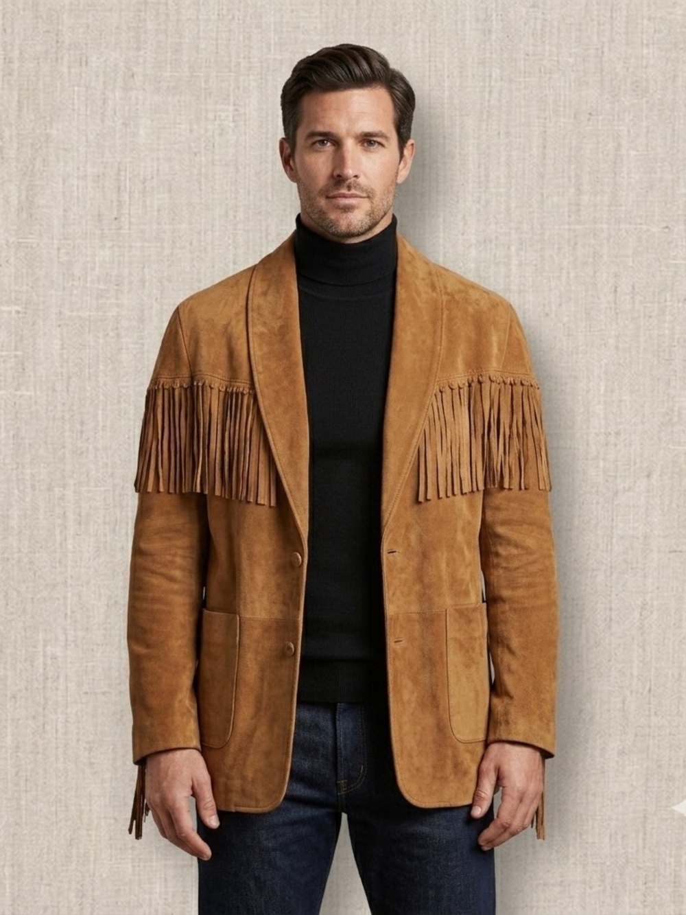 Daniel Hechter Men's Fringed Leather Sport Coat in Tan
